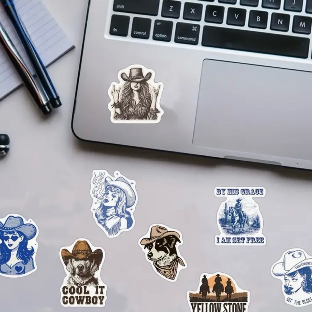 50 Western Cowgirls Stickers Blue Brown - Picture 6 of 14